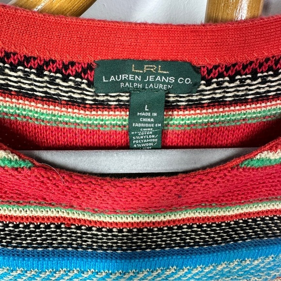 Lauren Jeans Co. Ralph Jeans Ralph Lauren LRL Striped Colorful Sweater sz L - Picture 3 of 3